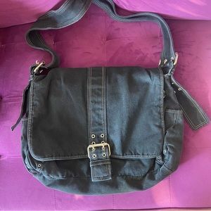 Black Messenger Bag with Silver Grommets by Fossil